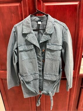 EUC Duluth Trading Co Womens Denim Utility Jacket Tie-Waist MEDIUM